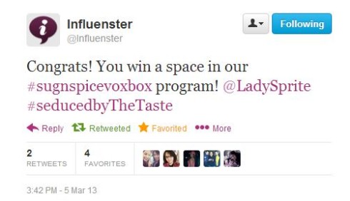 Influenster's tweet about winning the voxbox